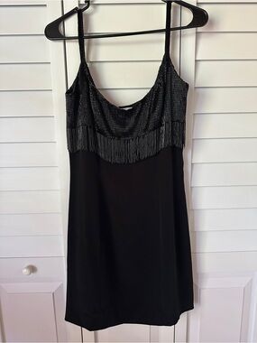 Niteline Black Fringe Slip Dress